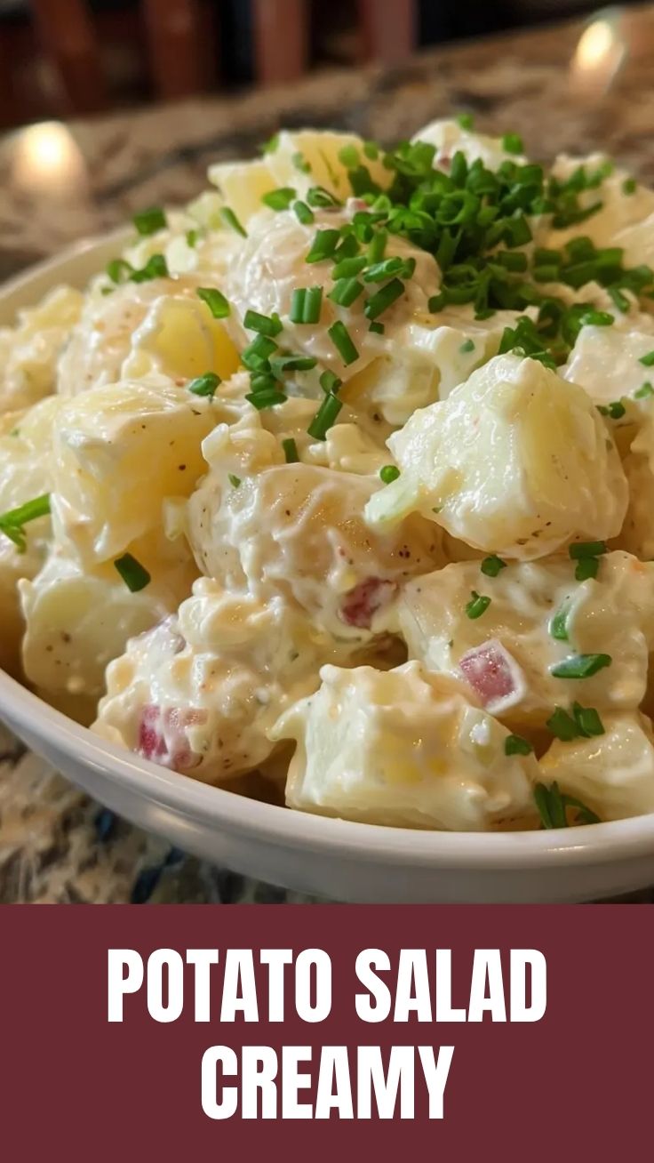 A bowl of classic potato salad with chopped celery and herbs