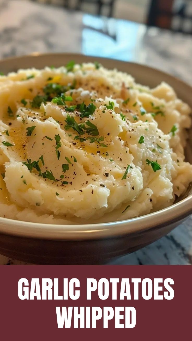 A bowl of creamy garlic mashed potatoes, perfectly seasoned and fluffy.