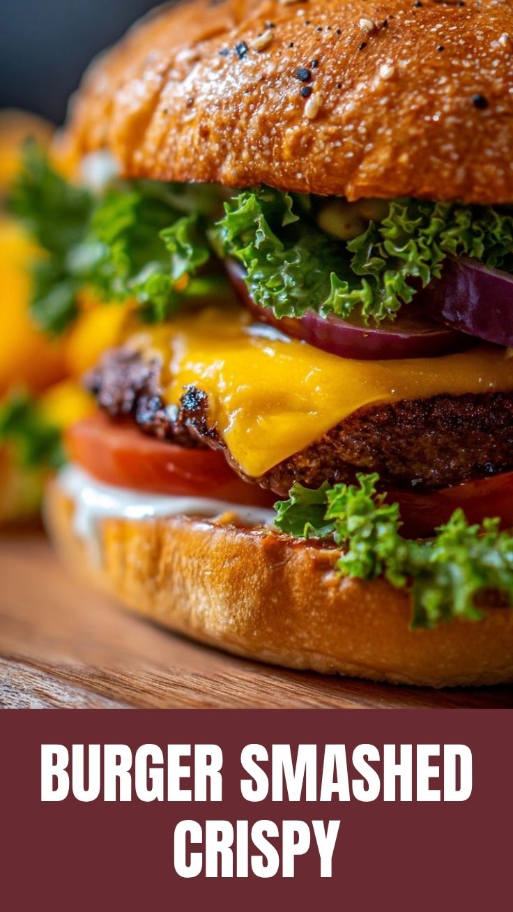 A delicious smash burger with melted cheese and fresh toppings