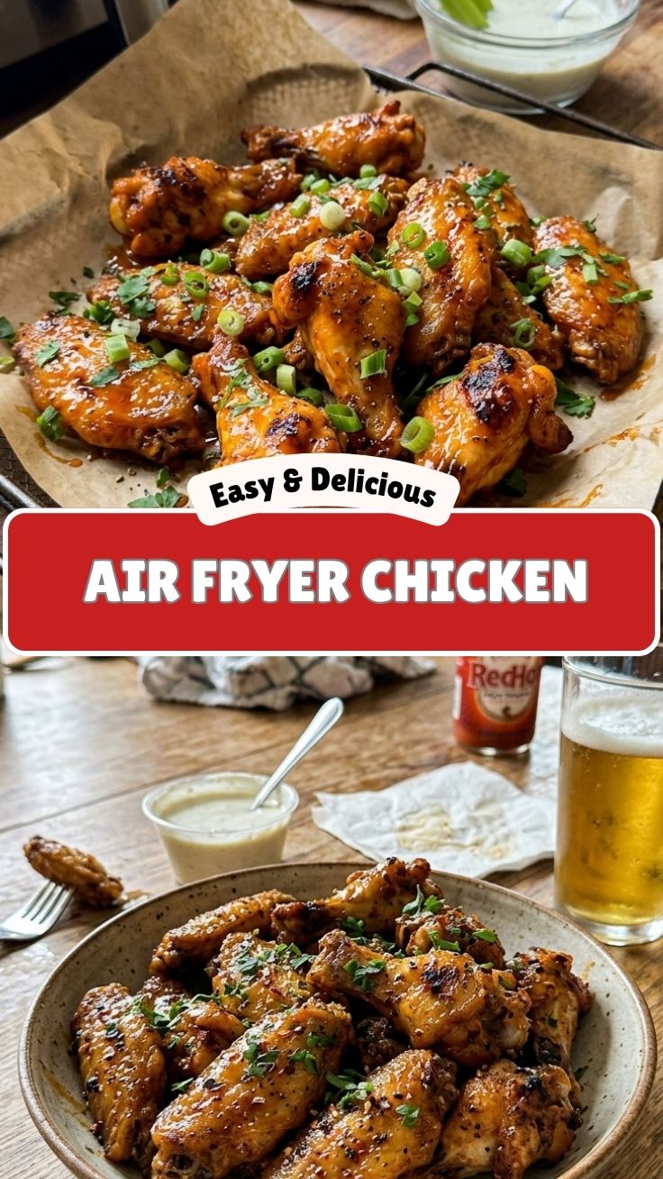 Crispy air fryer chicken wings arranged on a platter, ready to serve.