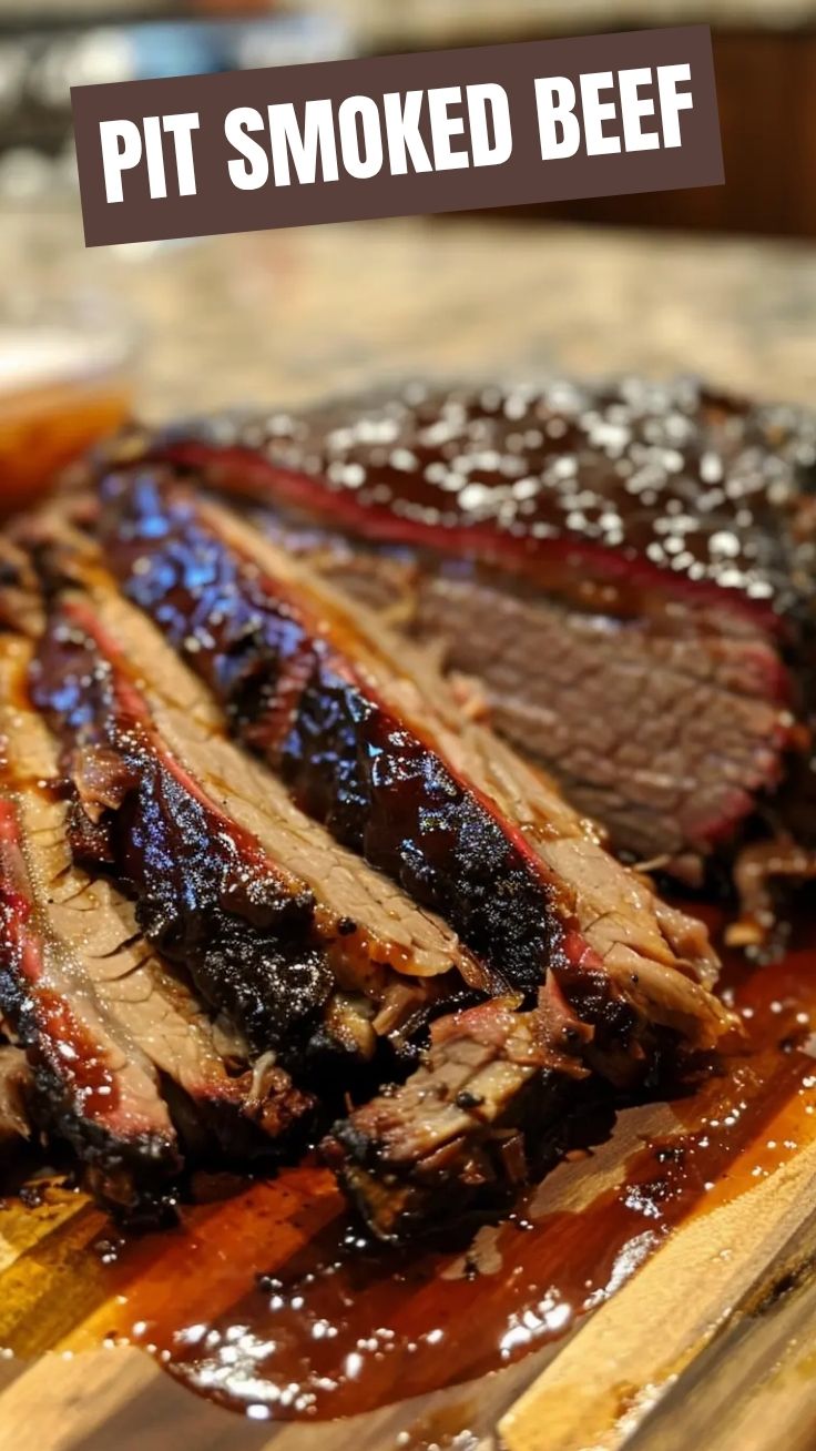 Slow-smoked BBQ brisket with a perfect bark, Texas style.