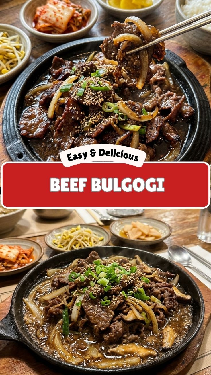 A serving of delicious beef bulgogi with grilled vegetables.