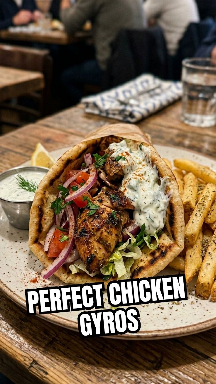 A close-up shot of a prepared chicken gyros, showcasing the ingredients.