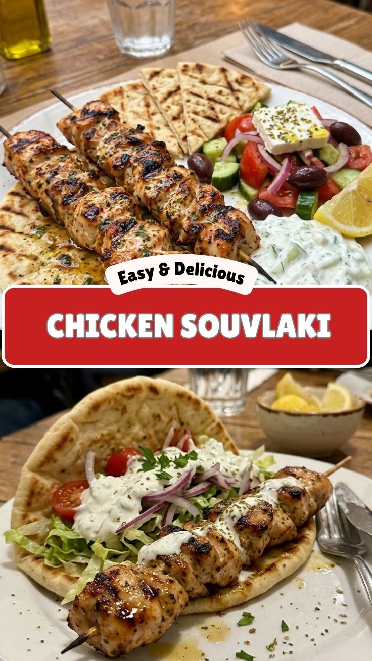 Delicious chicken souvlaki skewers, perfectly grilled.