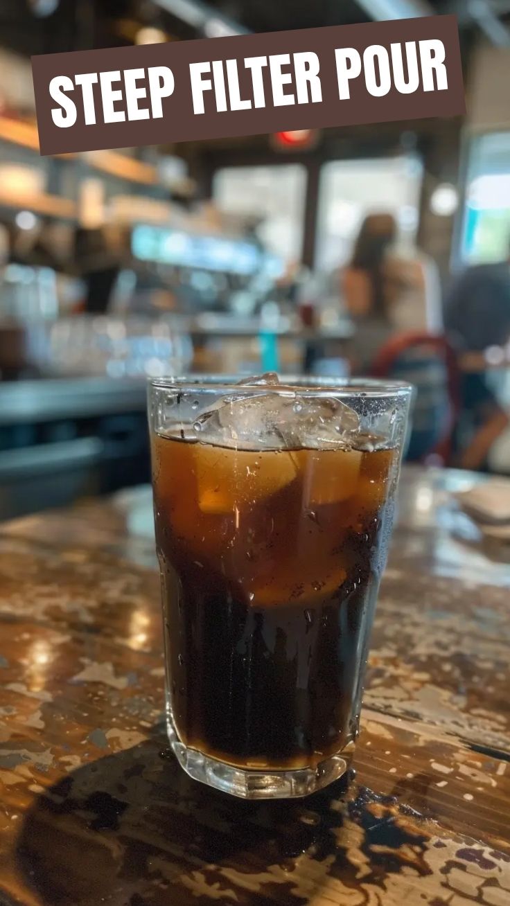 A glass of cold brew coffee with ice cubes