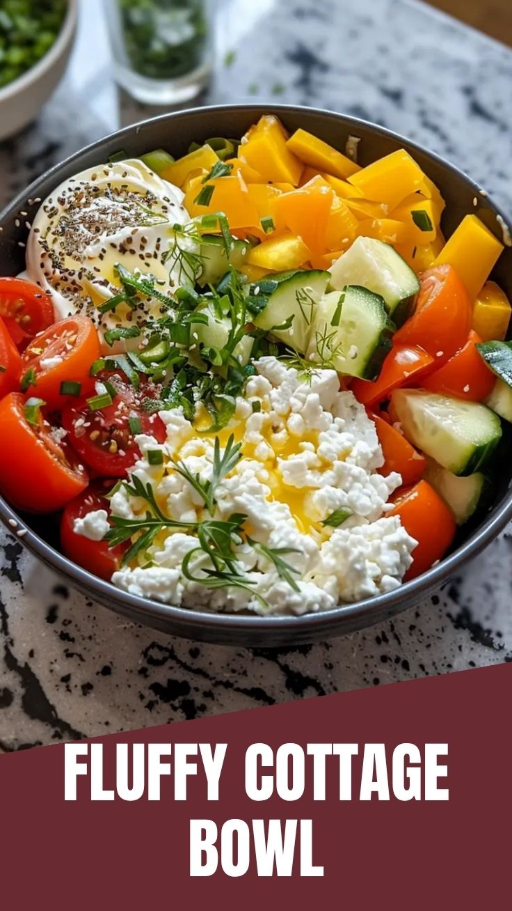A high protein cottage cheese bowl topped with various fresh fruits and nuts.