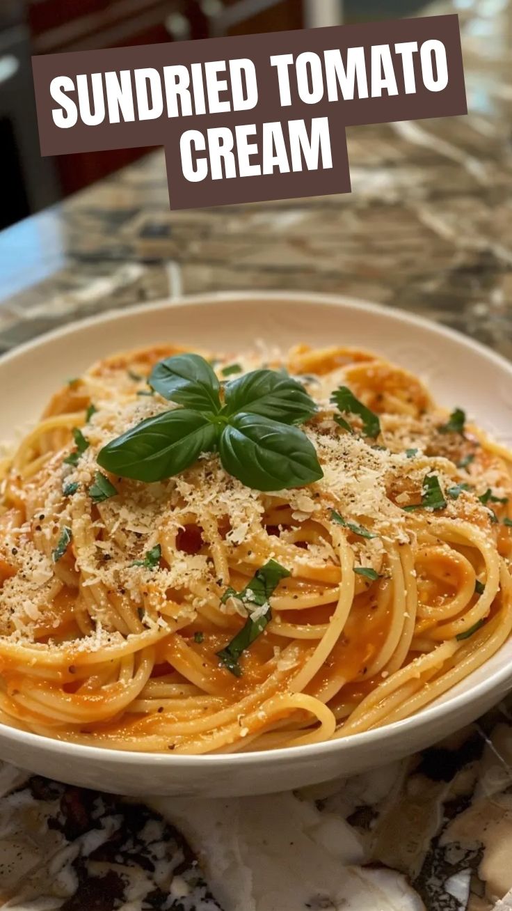 A plate of creamy Tuscan pasta, rich with sauce and ingredients