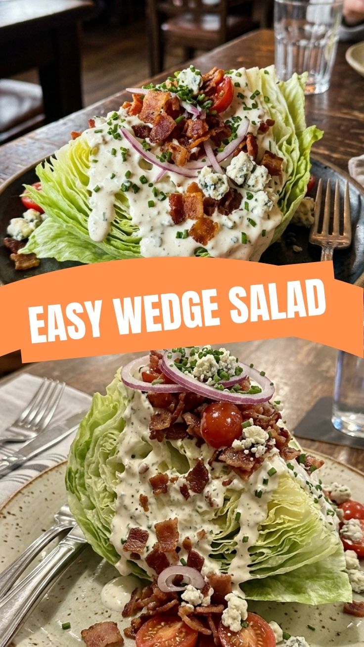 A crisp wedge salad with blue cheese dressing