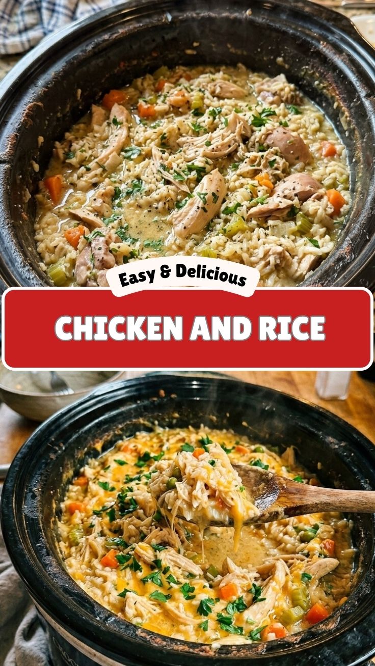 A cozy Crockpot Chicken and Rice dish, ready to eat.