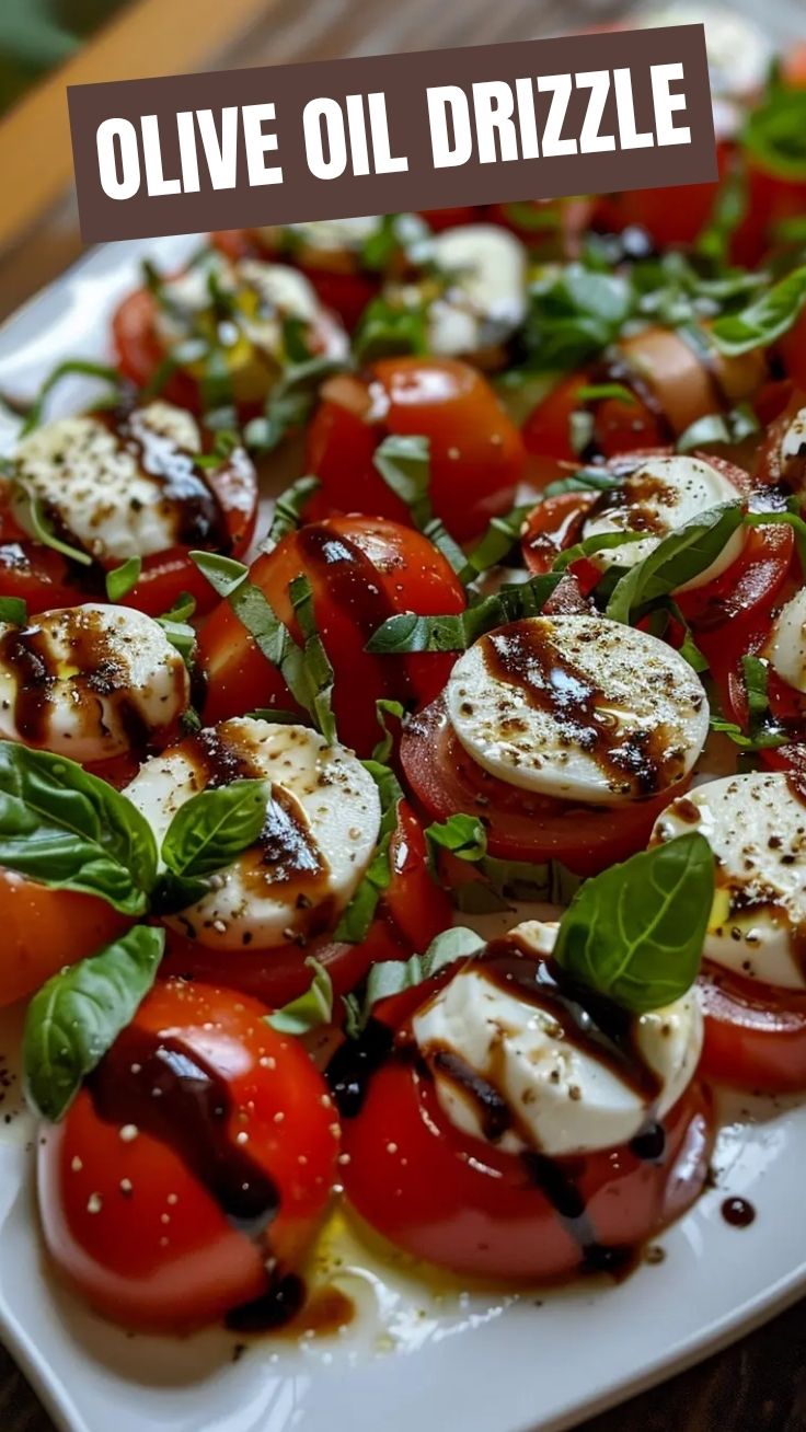 A vibrant Caprese salad featuring fresh mozzarella, ripe tomatoes, and basil leaves