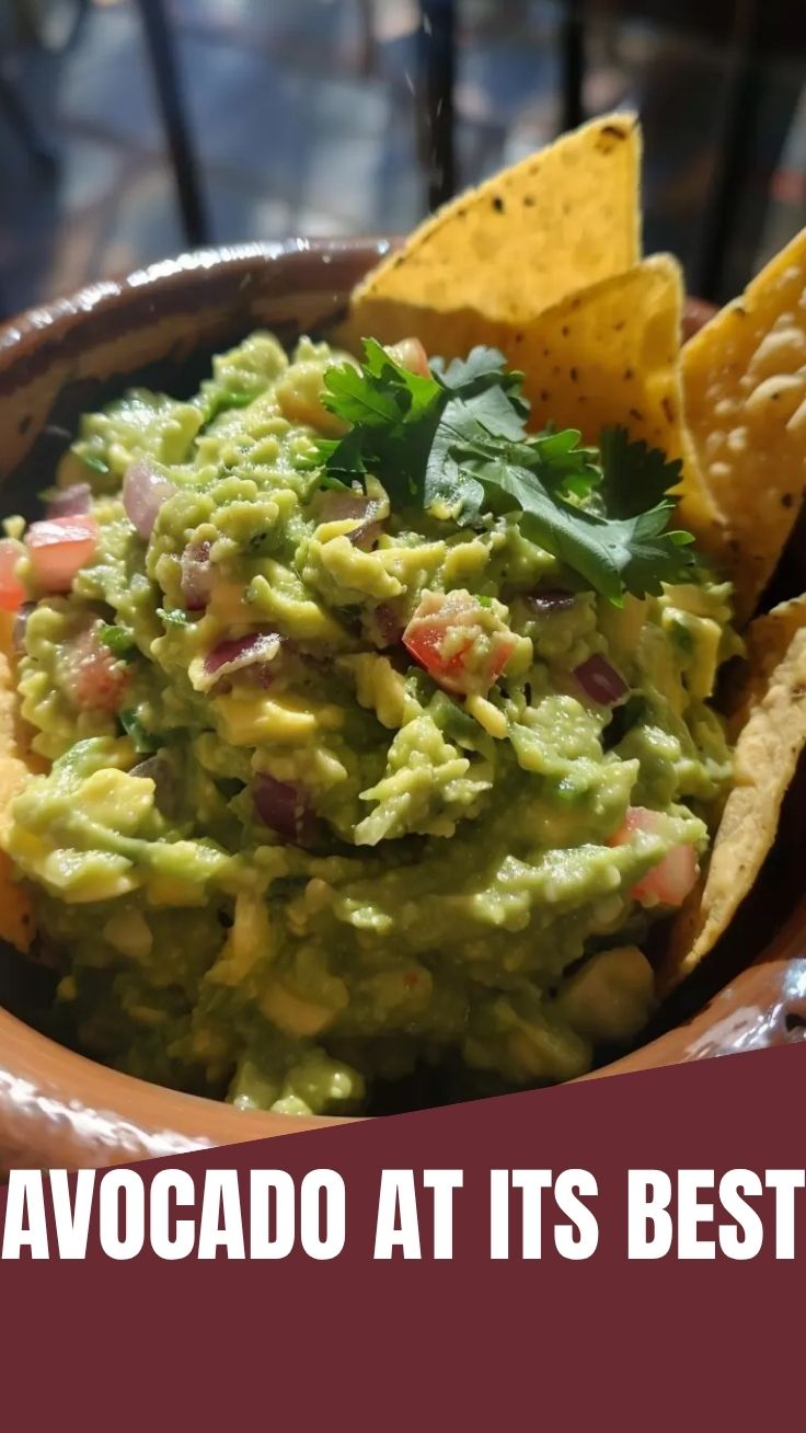 A vibrant bowl of freshly made guacamole with chunky avocado and cilantro.