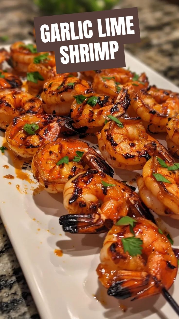 Perfectly grilled shrimp skewers with char marks, ready to serve