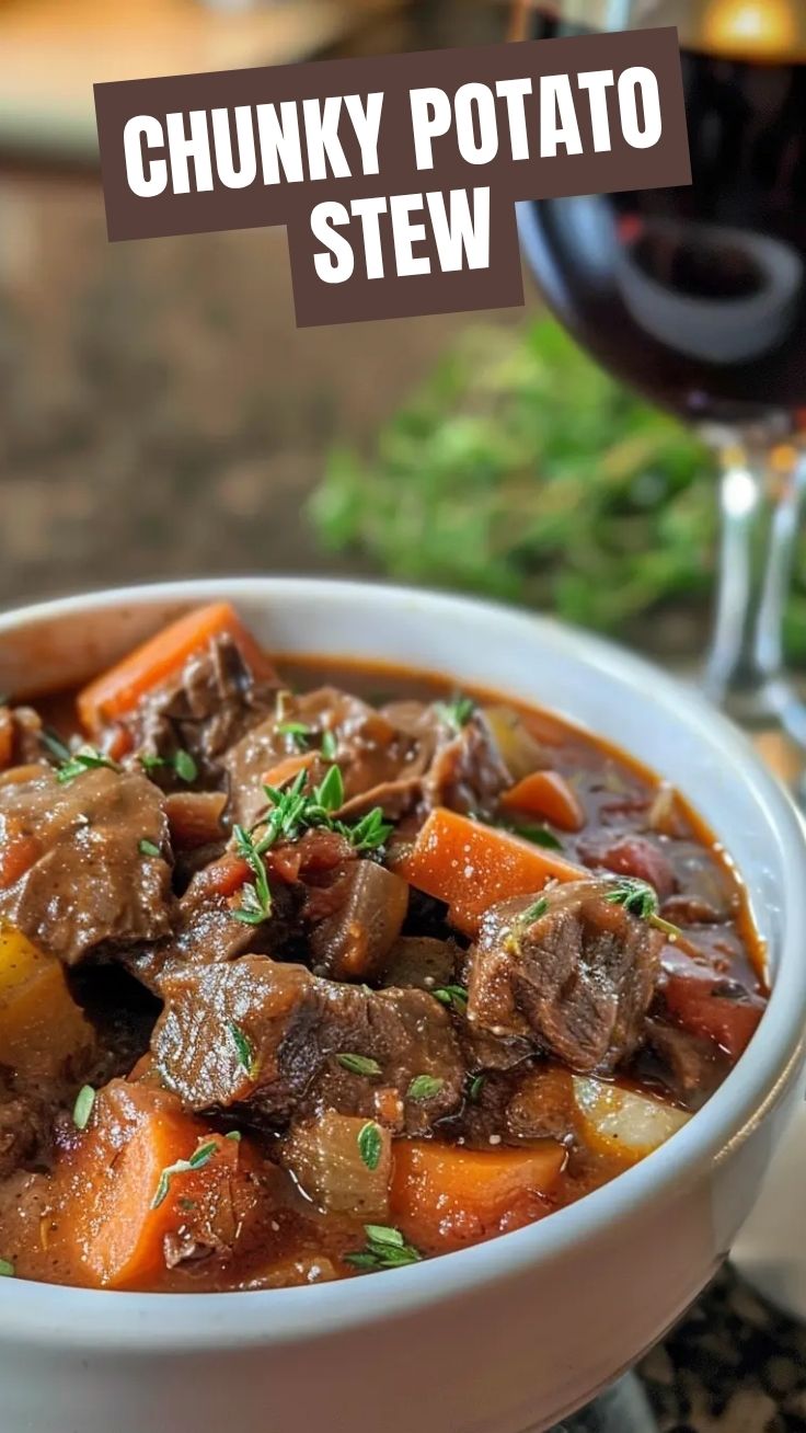 A hearty bowl of beef stew with vegetables and rich brown gravy