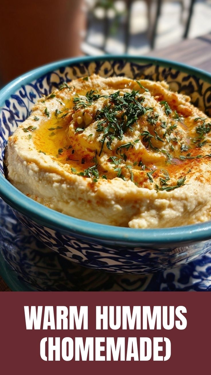 A vibrant bowl of homemade hummus, garnished with olive oil and parsley.