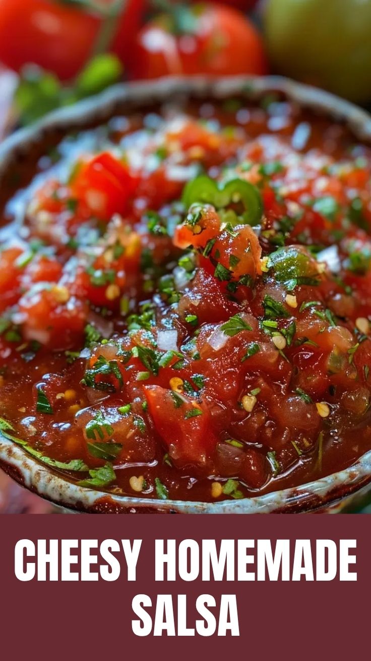A bowl of vibrant homemade salsa, freshly prepared with ripe tomatoes and herbs.