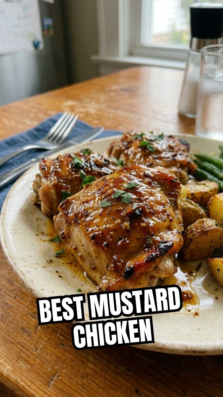 Delicious honey mustard chicken, perfectly cooked and glazed