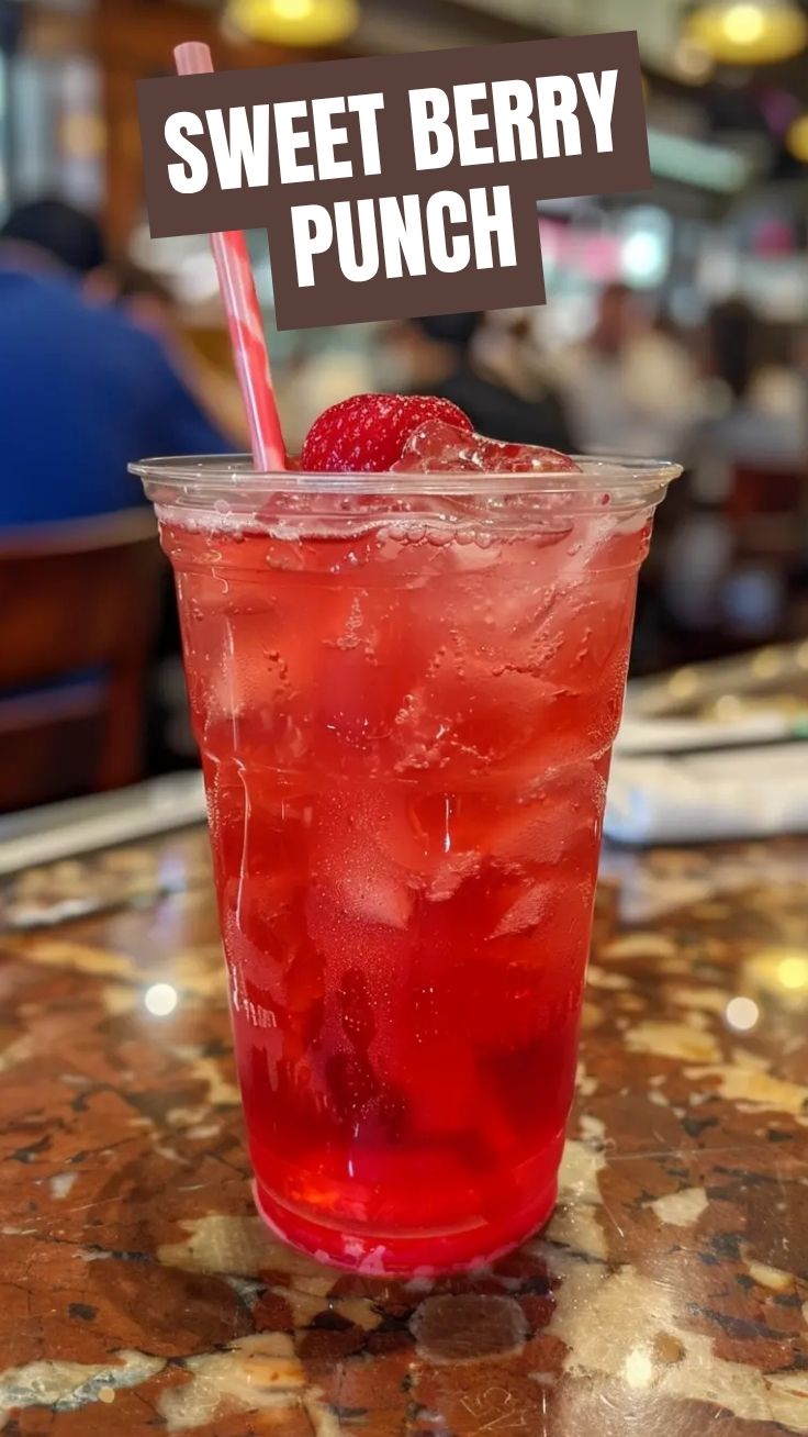 A vibrant red drink, Juneteenth Strawberry Soda, served in a glass