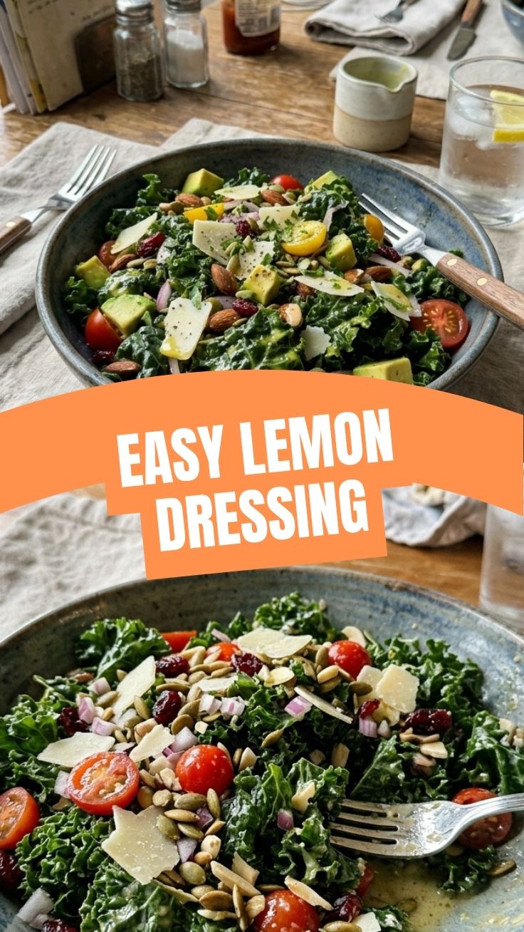 A fresh kale salad tossed with a zesty lemon dressing