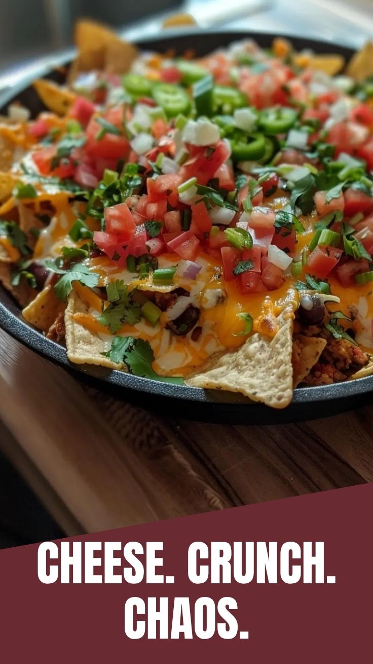 A vibrant plate of nachos topped with melted cheese, jalapeños, and salsa.
