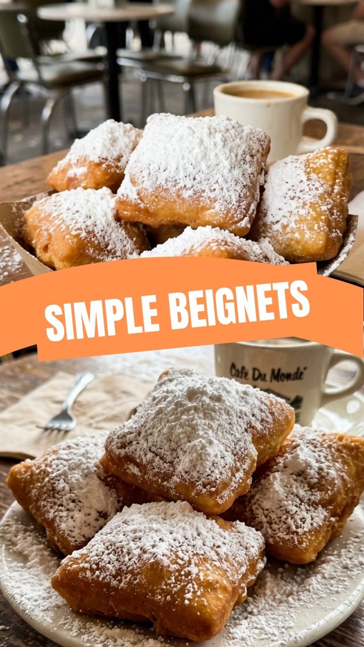 A plate of fluffy, powdered sugar-dusted New Orleans style beignets.