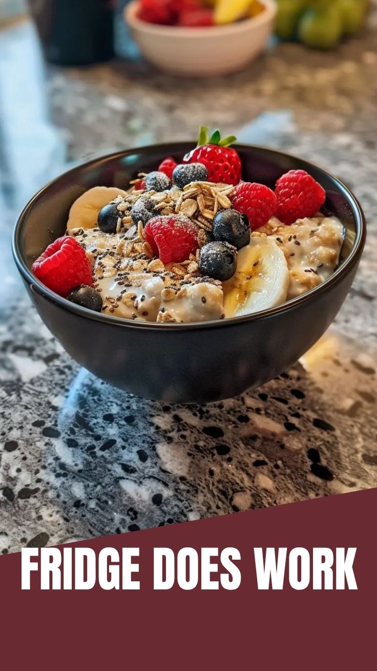 A jar of delicious overnight oats prepared for breakfast