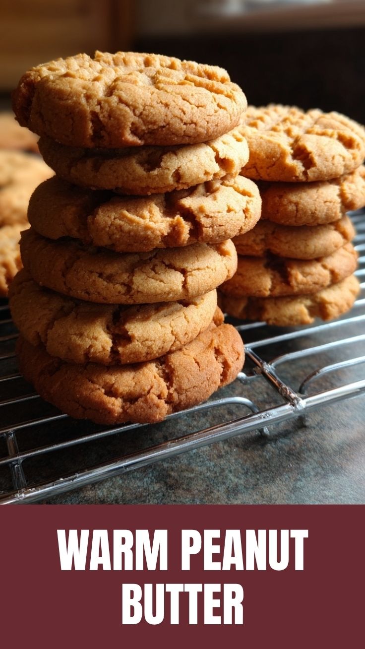 Freshly baked peanut butter cookies with fork marks on a cooling rack.