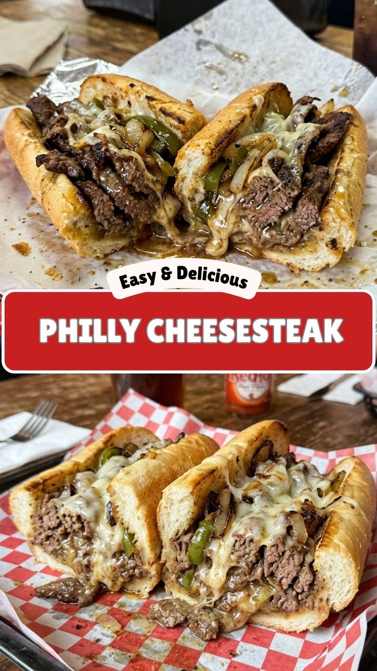 A delicious Philly Cheesesteak sandwich, brimming with steak and cheese