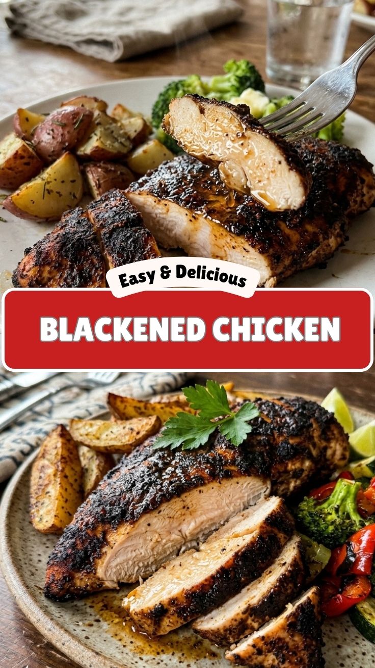 A close-up of a perfectly cooked blackened chicken fillet