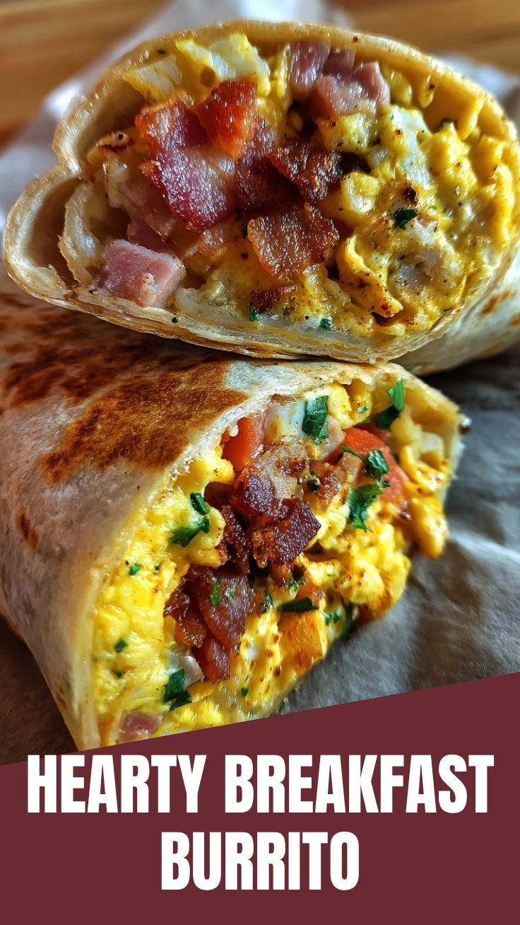 A freshly made breakfast burrito, generously filled and wrapped