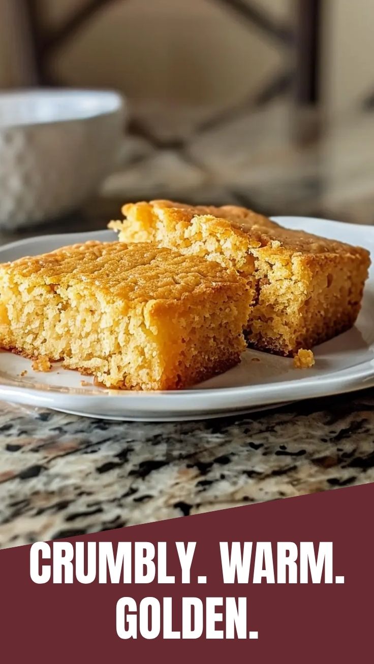 A freshly baked loaf of golden cornbread on a cooling rack