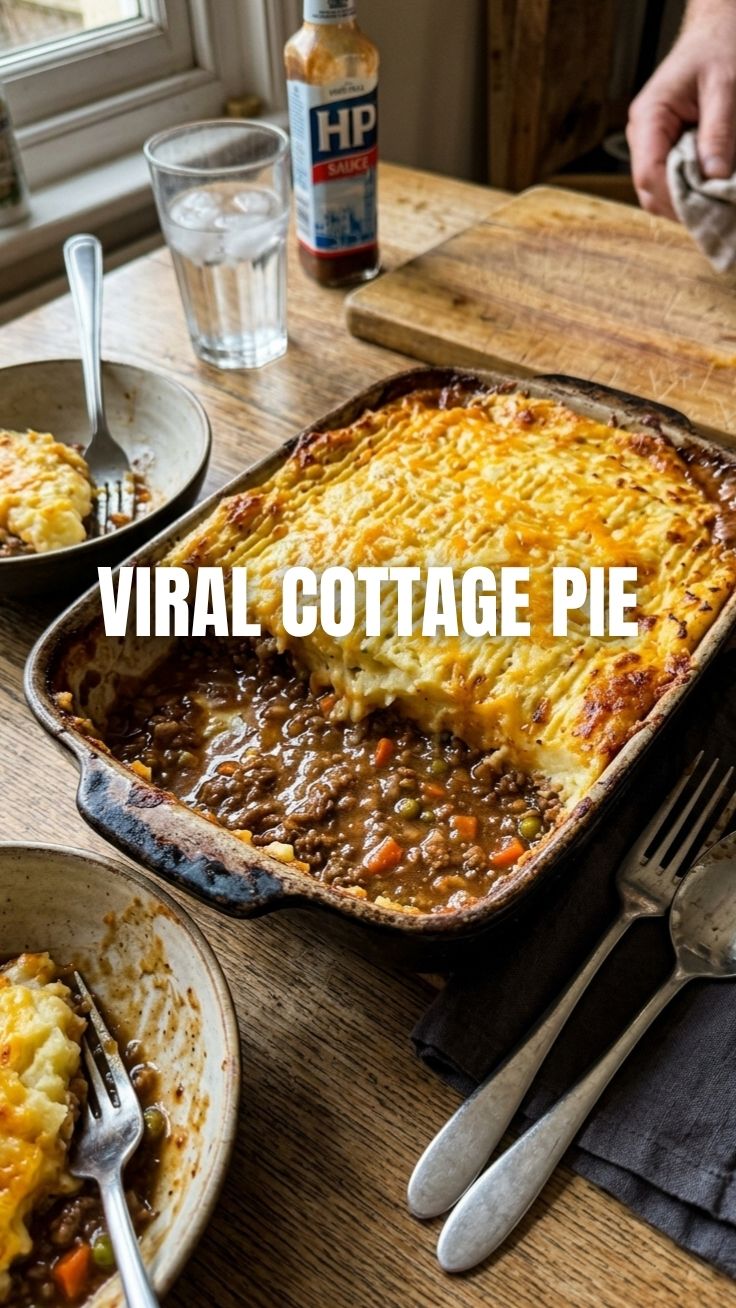 A savory cottage pie, also known as shepherd's pie with beef, topped with mashed potatoes.