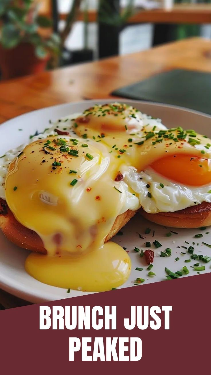 A serving of classic Eggs Benedict with perfectly poached eggs and hollandaise sauce.