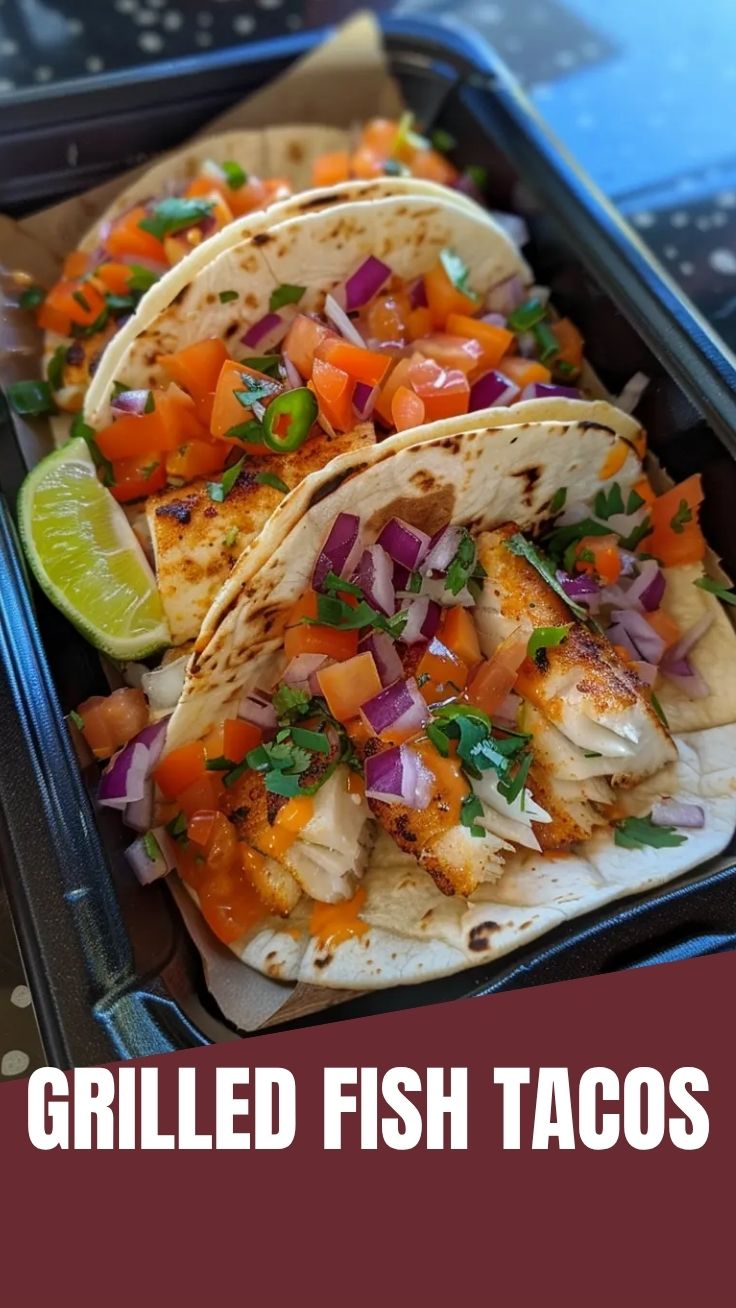 A serving of delicious Baja-style fish tacos, garnished with fresh cilantro and lime.