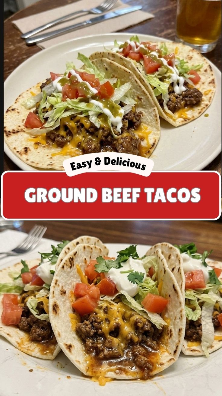A delicious plate of ground beef tacos filled with fresh toppings.