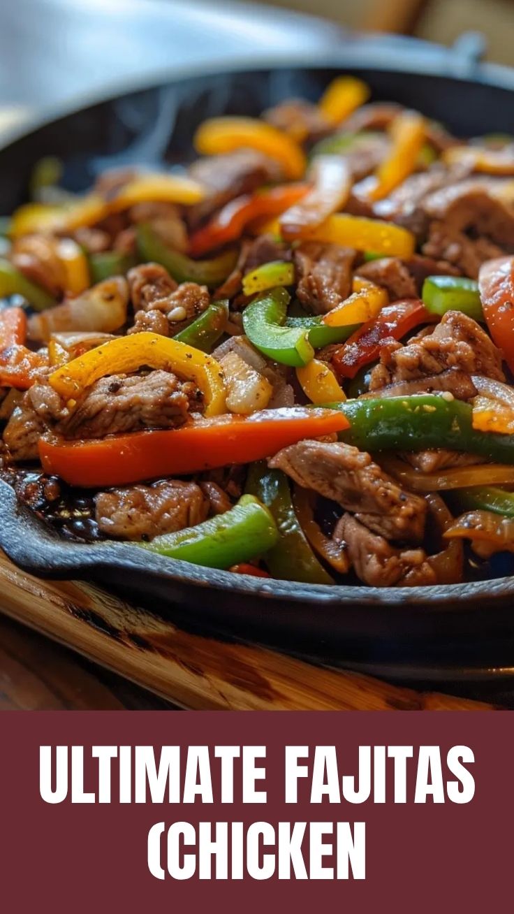 A sizzling platter of mixed chicken and beef fajitas with colorful peppers and onions.