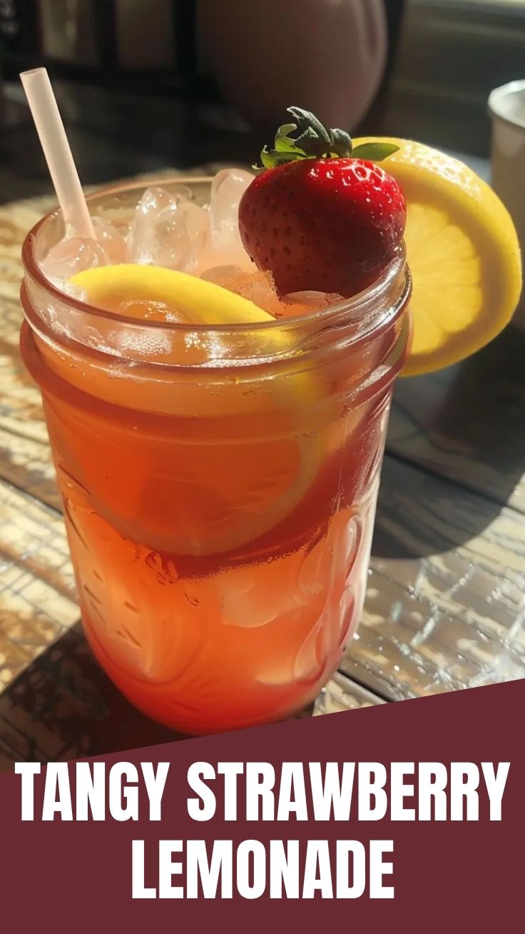 A refreshing glass of strawberry lemonade with ice and real fruit slices