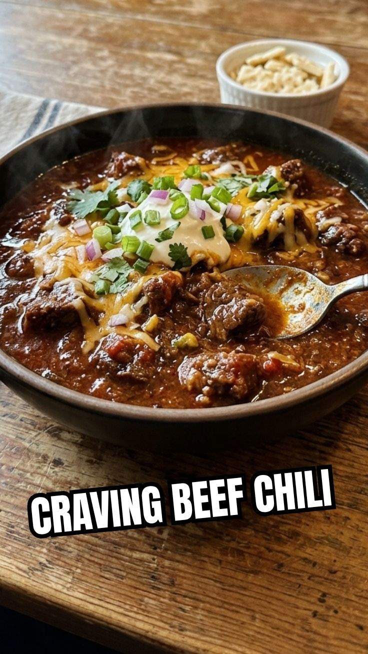 A bowl of rich, hearty Texas beef chili, garnished with fresh cilantro