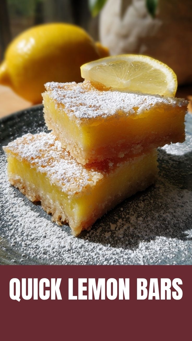 A platter of golden lemon bars with a dusting of powdered sugar.