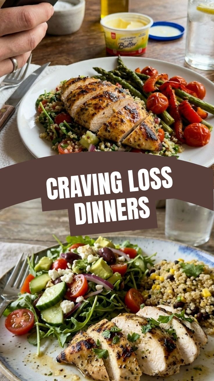 A colorful, healthy 30-minute summer weight loss dinner plate with fresh vegetables and lean protein