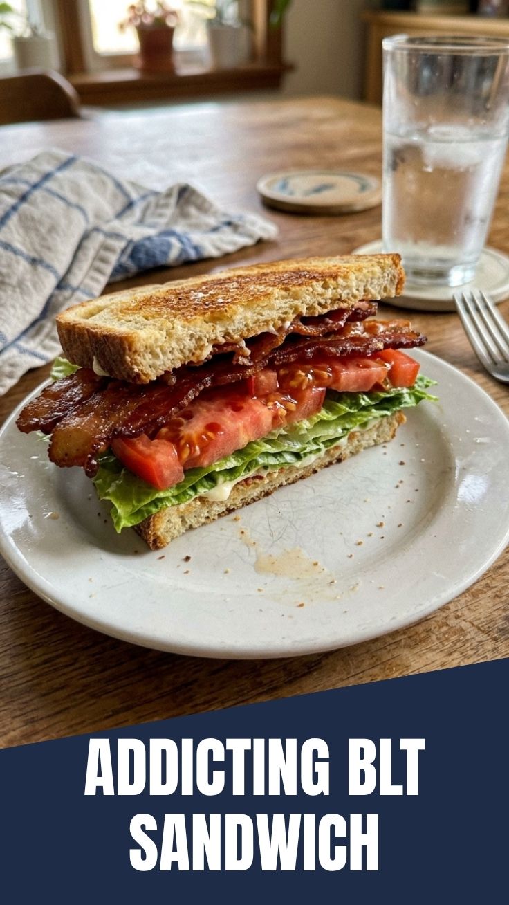A freshly made BLT sandwich with crisp bacon, lettuce, and tomato slices