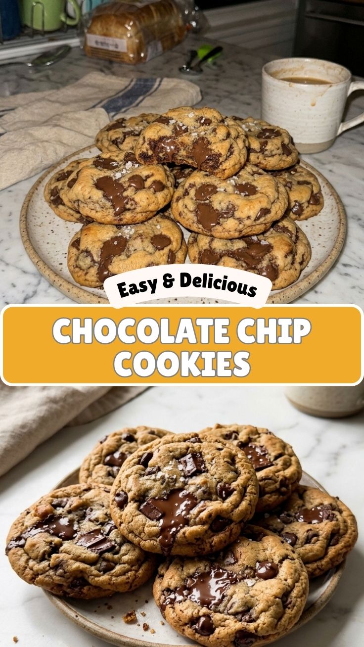 Freshly baked chocolate chip cookies cooling on a wire rack