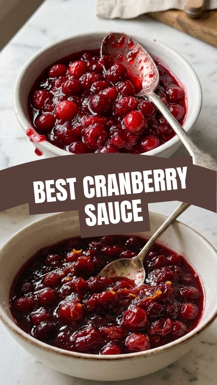 A bowl of homemade cranberry sauce, ready to serve