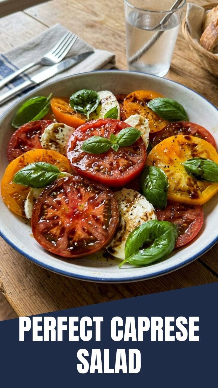 A vibrant Caprese salad with fresh mozzarella, basil, and tomatoes