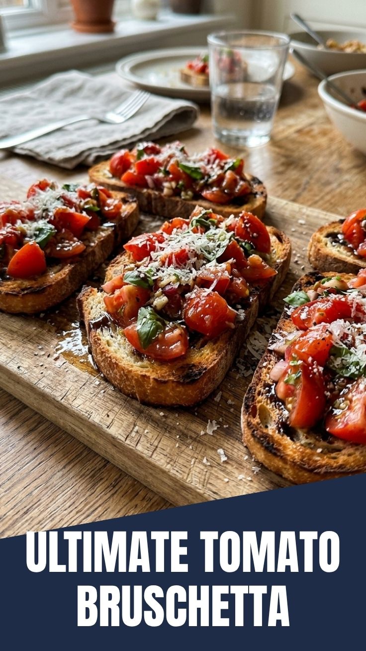 Platter of fresh tomato bruschetta with basil and olive oil