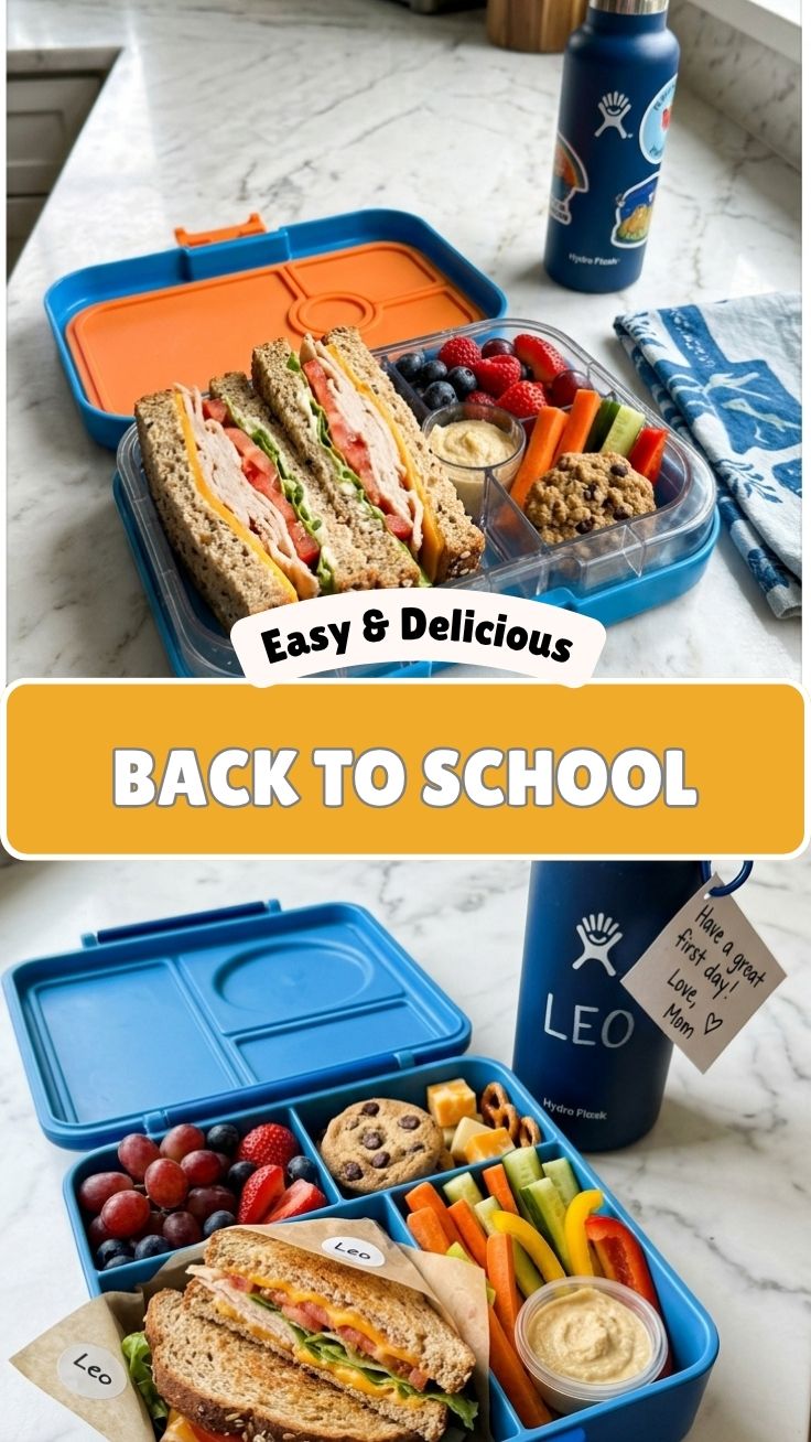 A variety of healthy back-to-school lunches neatly packed in containers