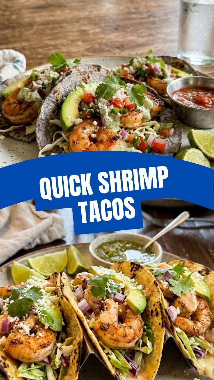 Healthy grilled shrimp tacos with fresh cilantro and lime