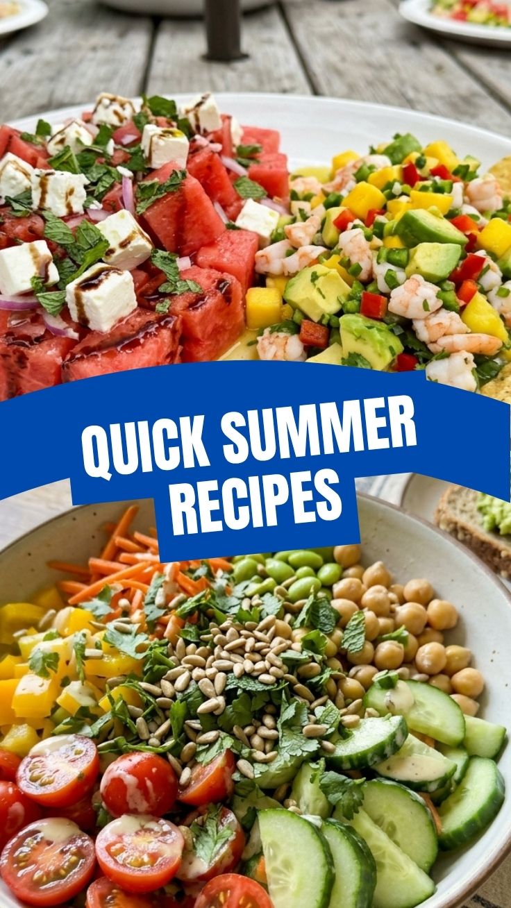 A vibrant display of various healthy no cook summer recipes, ready to eat without heat.