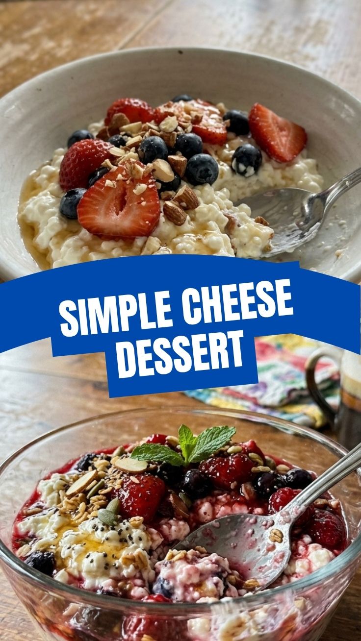 A high protein cottage cheese dessert in a glass bowl, topped with berries