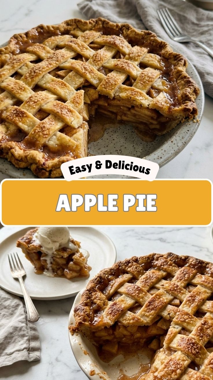 A freshly baked homemade apple pie with a golden crust