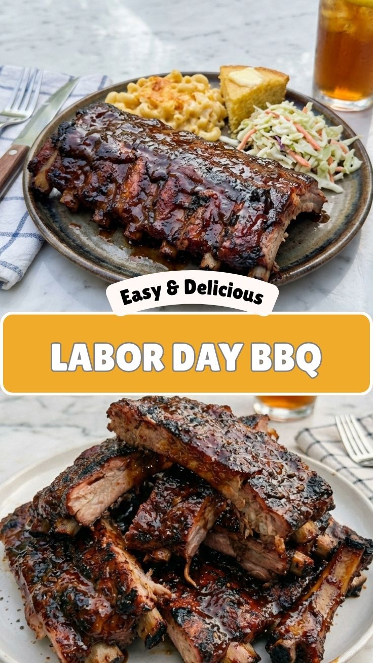 Delicious Labor Day BBQ ribs, perfectly grilled with a smoky crust